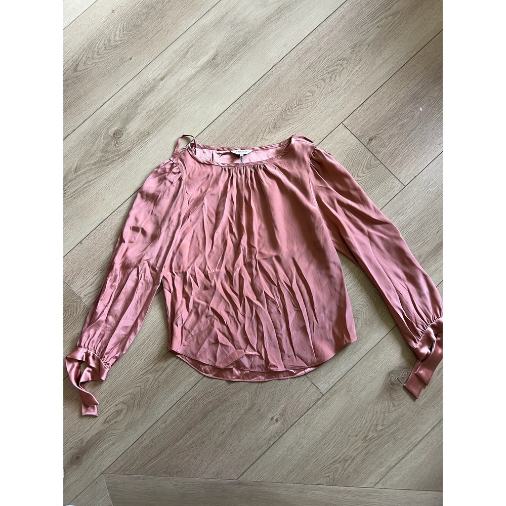 Rebecca Taylor Tailored Blouse Long Sleeve Pink Tie Cuff‎ Top Size 2